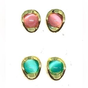 Pink Aqua Blue Cat’s Eye Glass Abstract Oval Studs Stud Earrings Bundle 2 Pr NWT